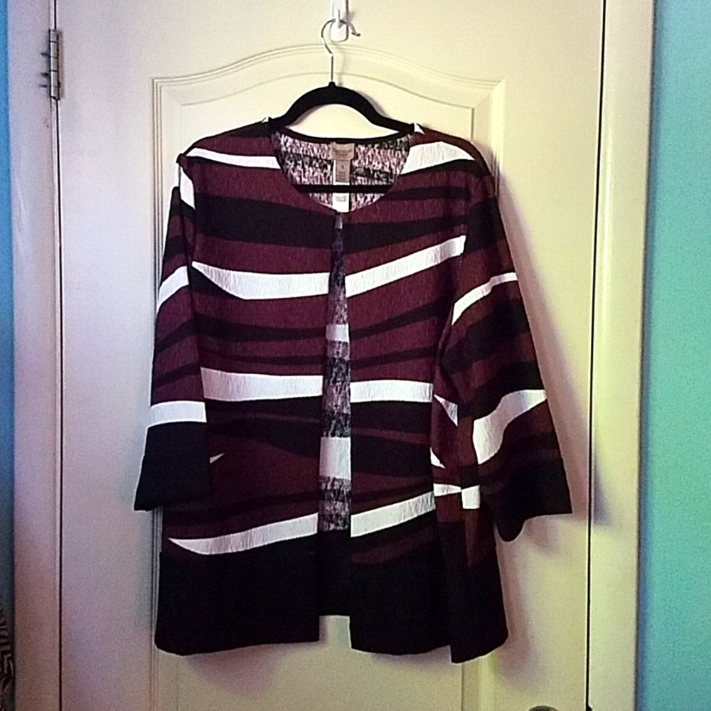 Chicos size 3 shimmery jacket in black, burgundy and white ...
